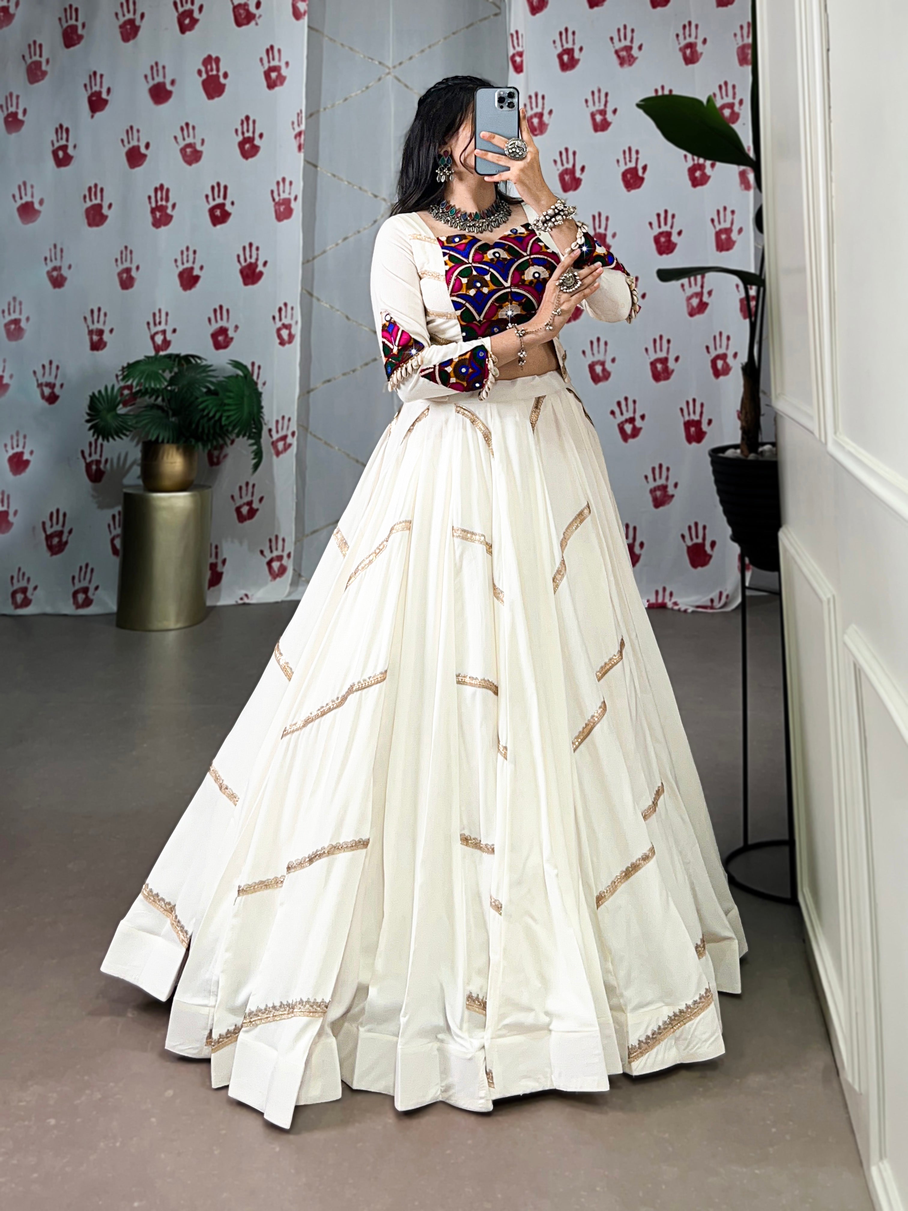 Lorenvalley White Pure Rayon Sequins Lace Touch Up Lehenga Choli | Grocsy