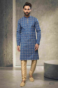 Raivat Ethnic Cotton Printed Work Kurta Pajama In Blue Colour | Grocsy