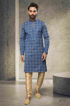 Raivat Ethnic Cotton Printed Work Kurta Pajama In Blue Colour | Grocsy