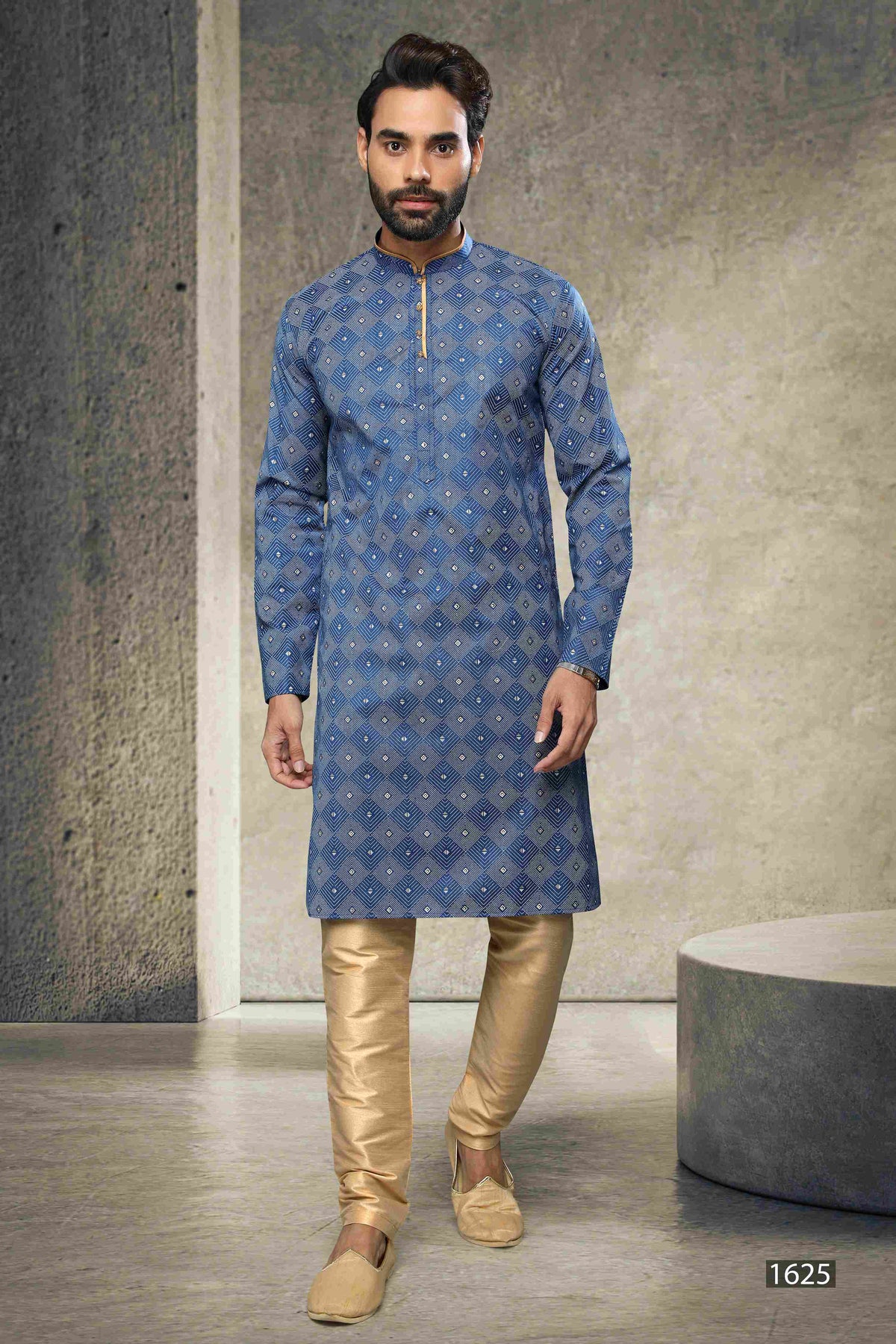 Raivat Ethnic Cotton Printed Work Kurta Pajama In Blue Colour | Grocsy