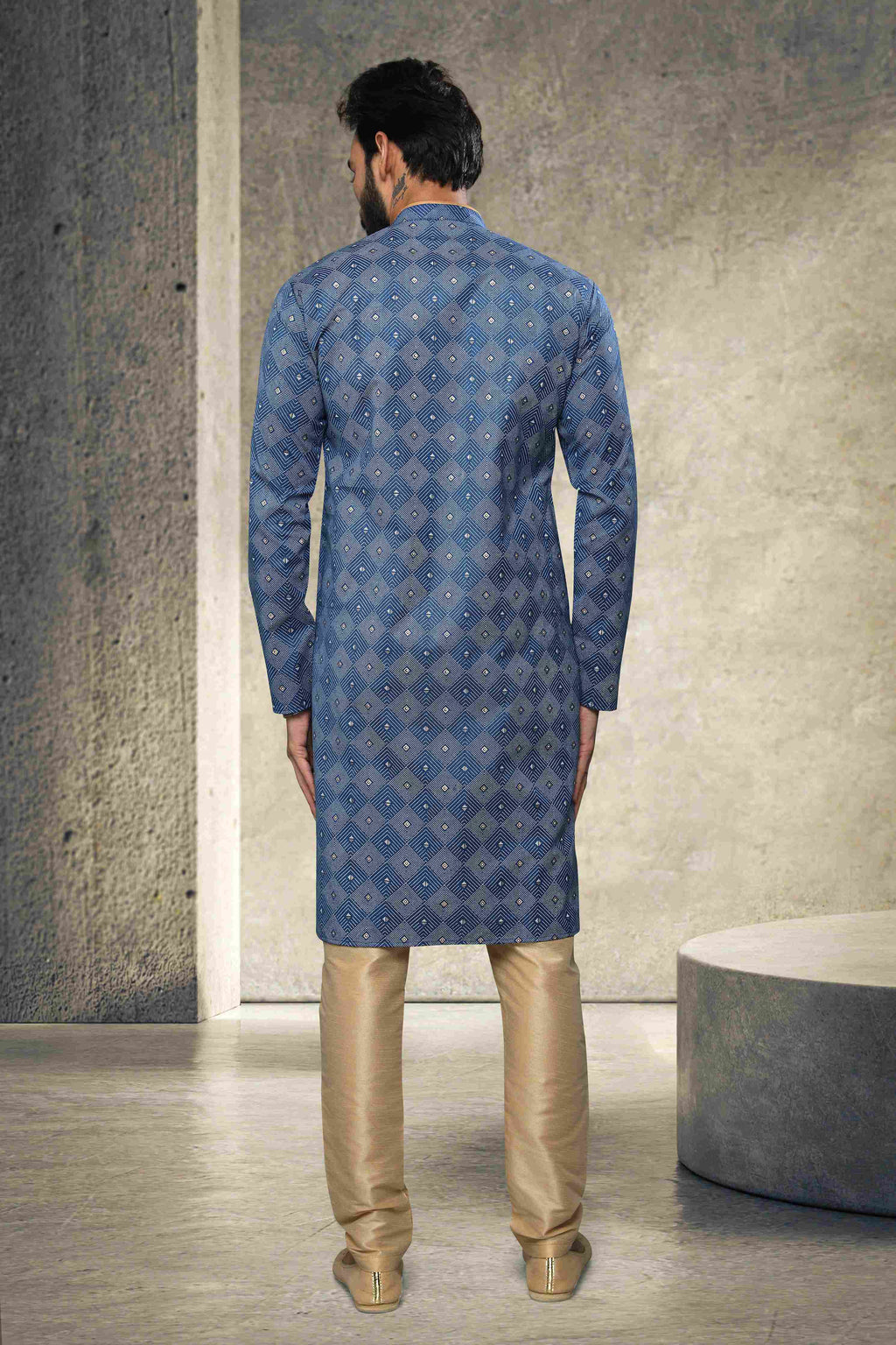 Raivat Ethnic Cotton Printed Work Kurta Pajama In Blue Colour | Grocsy