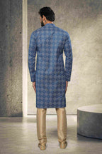 Raivat Ethnic Cotton Printed Work Kurta Pajama In Blue Colour | Grocsy