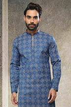 Raivat Ethnic Cotton Printed Work Kurta Pajama In Blue Colour | Grocsy