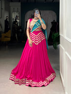Lorenvalley Fashion Pink Pure Cotton Sequins Lace Touch Up Lehenga Choli with Dupatta | Grocsy