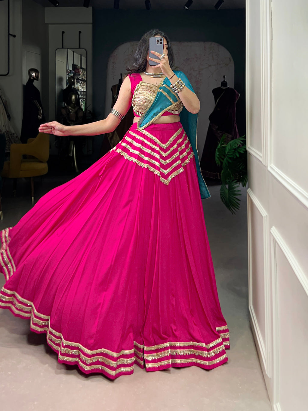 Lorenvalley Fashion Pink Pure Cotton Sequins Lace Touch Up Lehenga Choli with Dupatta | Grocsy