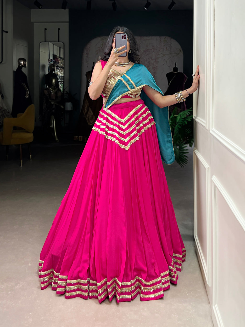Lorenvalley Fashion Pink Pure Cotton Sequins Lace Touch Up Lehenga Choli with Dupatta | Grocsy