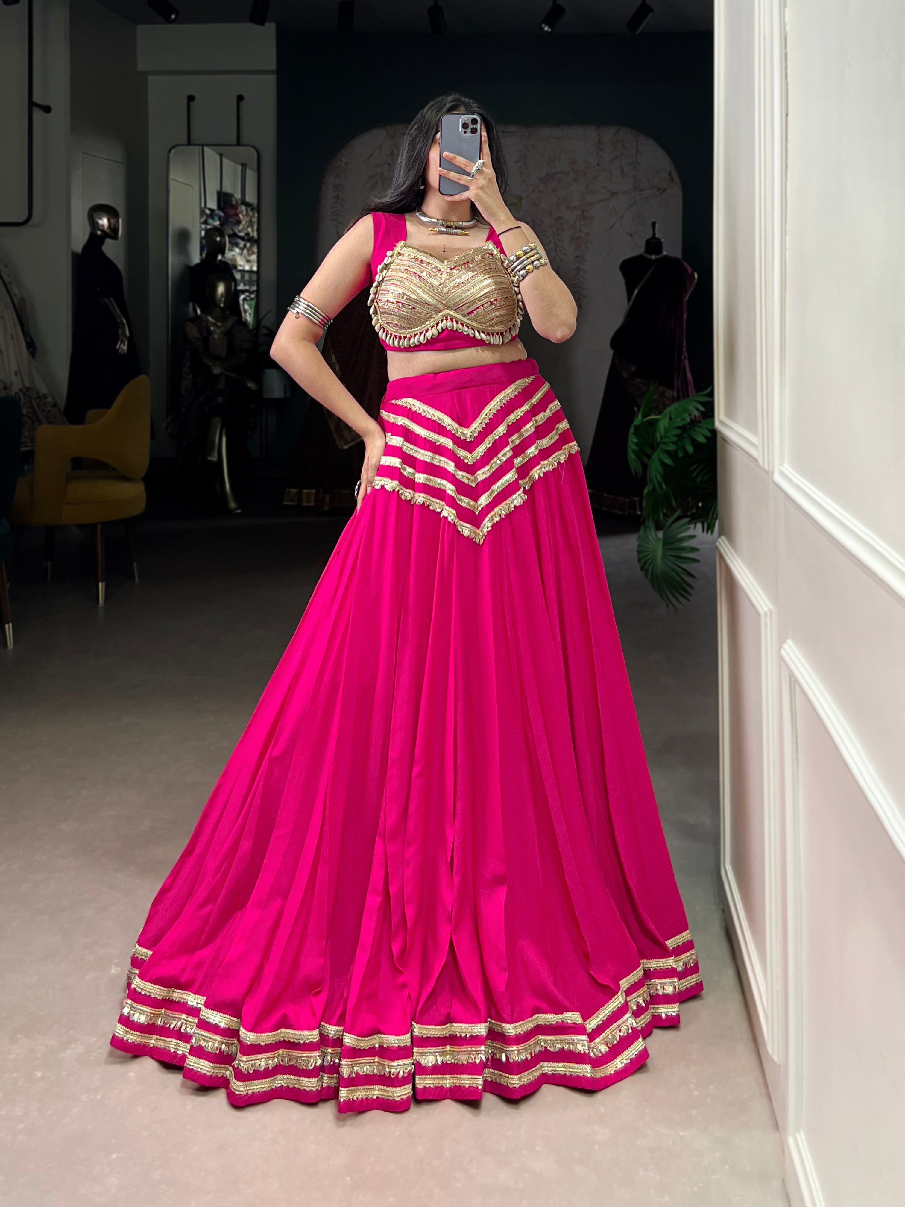 Lorenvalley Fashion Pink Pure Cotton Sequins Lace Touch Up Lehenga Choli with Dupatta | Grocsy