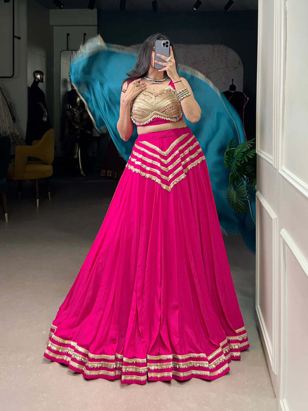Lorenvalley Fashion Pink Pure Cotton Sequins Lace Touch Up Lehenga Choli with Dupatta | Grocsy