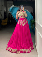 Lorenvalley Fashion Pink Pure Cotton Sequins Lace Touch Up Lehenga Choli with Dupatta | Grocsy