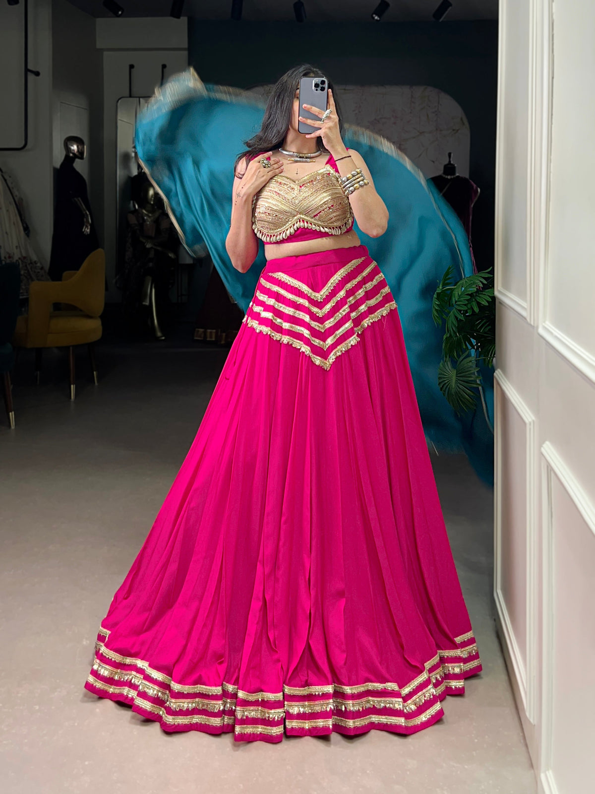Lorenvalley Fashion Pink Pure Cotton Sequins Lace Touch Up Lehenga Choli with Dupatta | Grocsy