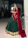 Lorenvalley Green Chiffon Sequins And Thread Embroidery Work With Embossed Design Lace Touch Up Lehenga Choli with Dupatta | Grocsy