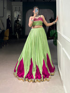 Lorenvalley Fashion Parrot Pure Rayon Embossed Design With Gotta Patti Lace Touch Up Lehenga Choli | Grocsy