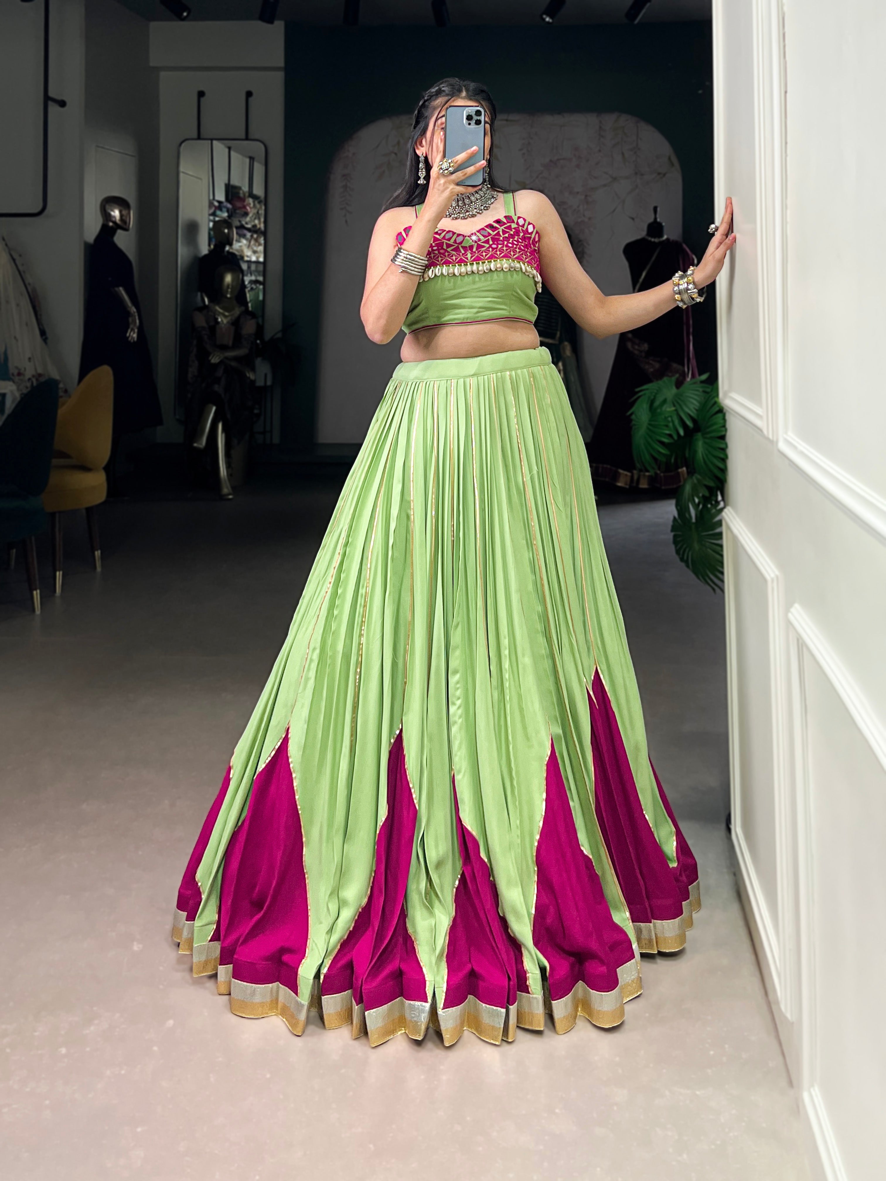 Lorenvalley Fashion Parrot Pure Rayon Embossed Design With Gotta Patti Lace Touch Up Lehenga Choli | Grocsy