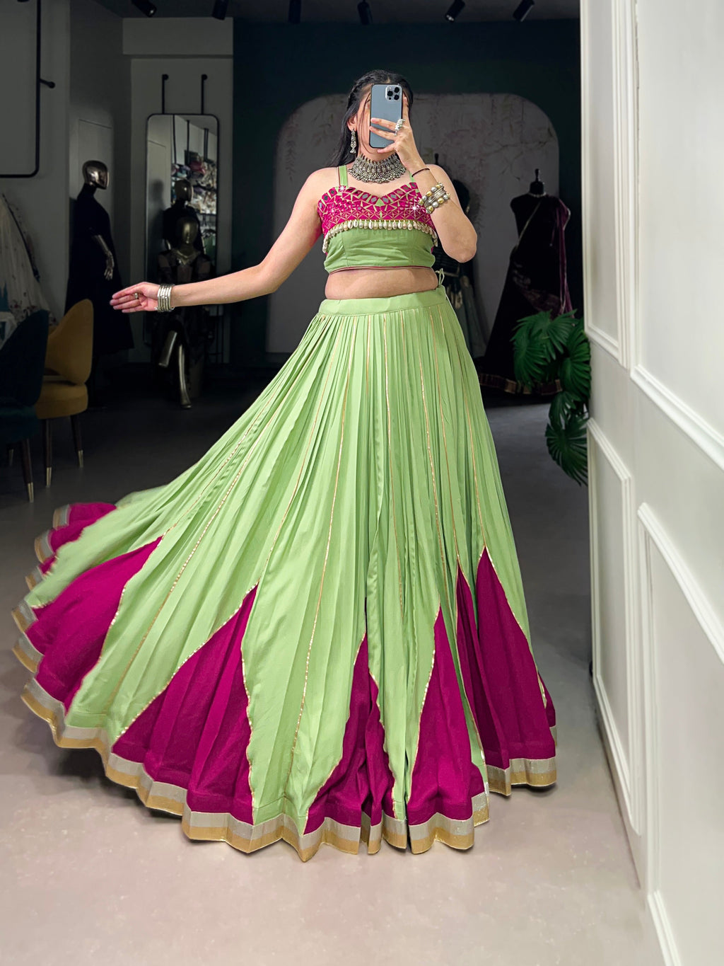 Lorenvalley Fashion Parrot Pure Rayon Embossed Design With Gotta Patti Lace Touch Up Lehenga Choli | Grocsy