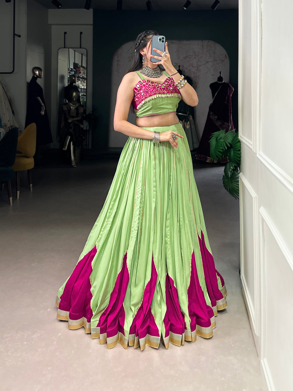 Lorenvalley Fashion Parrot Pure Rayon Embossed Design With Gotta Patti Lace Touch Up Lehenga Choli | Grocsy
