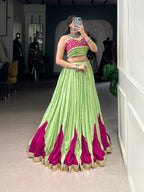 Lorenvalley Fashion Parrot Pure Rayon Embossed Design With Gotta Patti Lace Touch Up Lehenga Choli | Grocsy