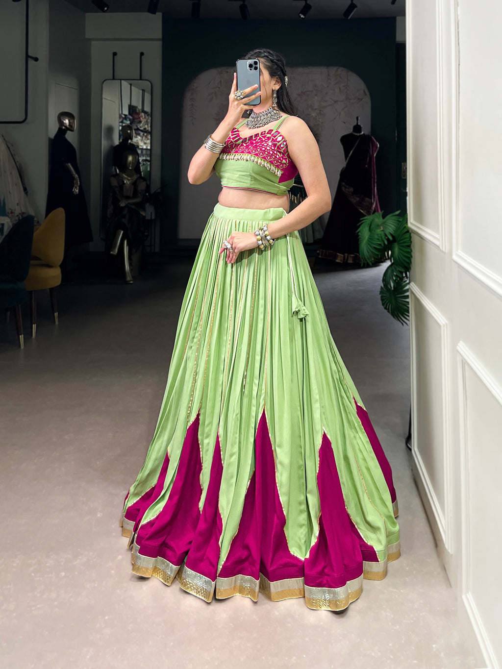Lorenvalley Fashion Parrot Pure Rayon Embossed Design With Gotta Patti Lace Touch Up Lehenga Choli | Grocsy