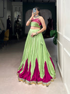 Lorenvalley Fashion Parrot Pure Rayon Embossed Design With Gotta Patti Lace Touch Up Lehenga Choli | Grocsy