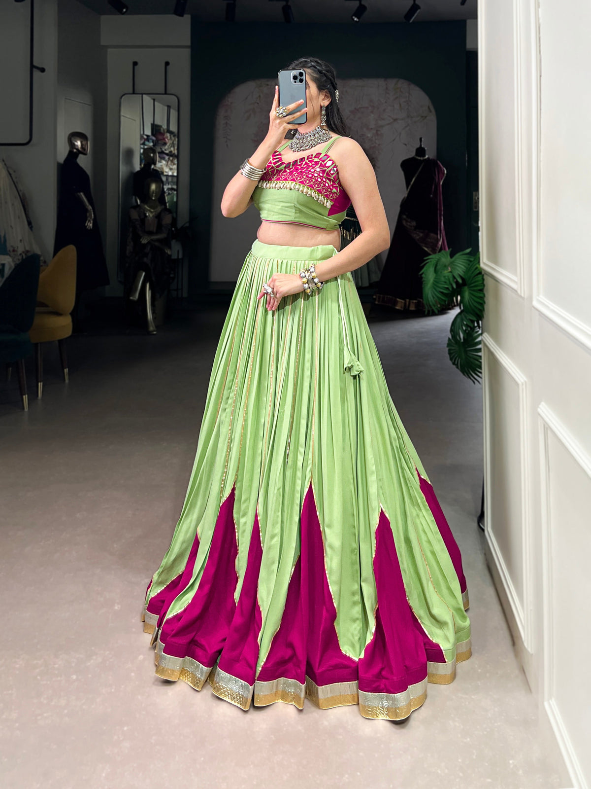 Lorenvalley Fashion Parrot Pure Rayon Embossed Design With Gotta Patti Lace Touch Up Lehenga Choli | Grocsy