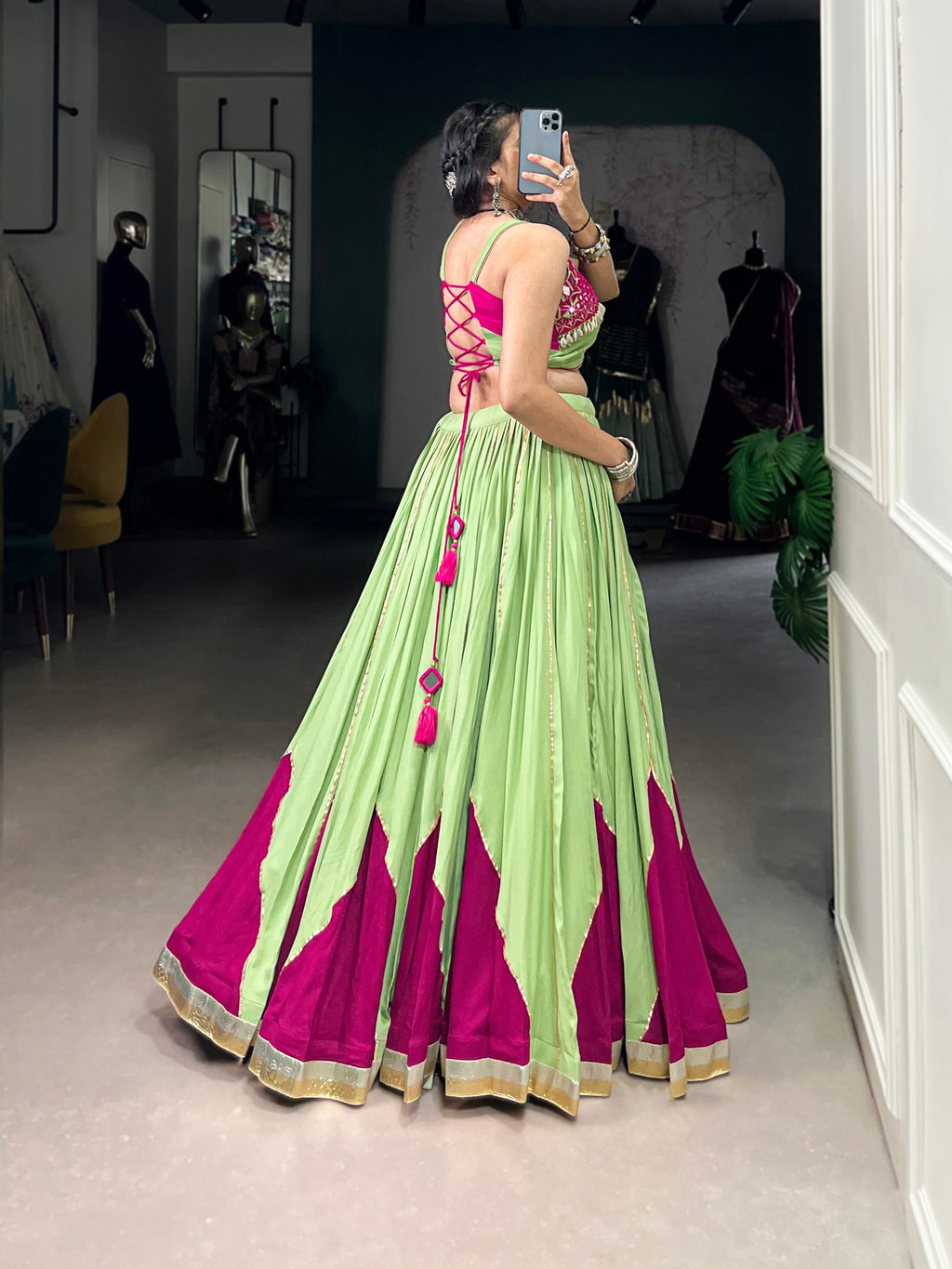 Lorenvalley Fashion Parrot Pure Rayon Embossed Design With Gotta Patti Lace Touch Up Lehenga Choli | Grocsy