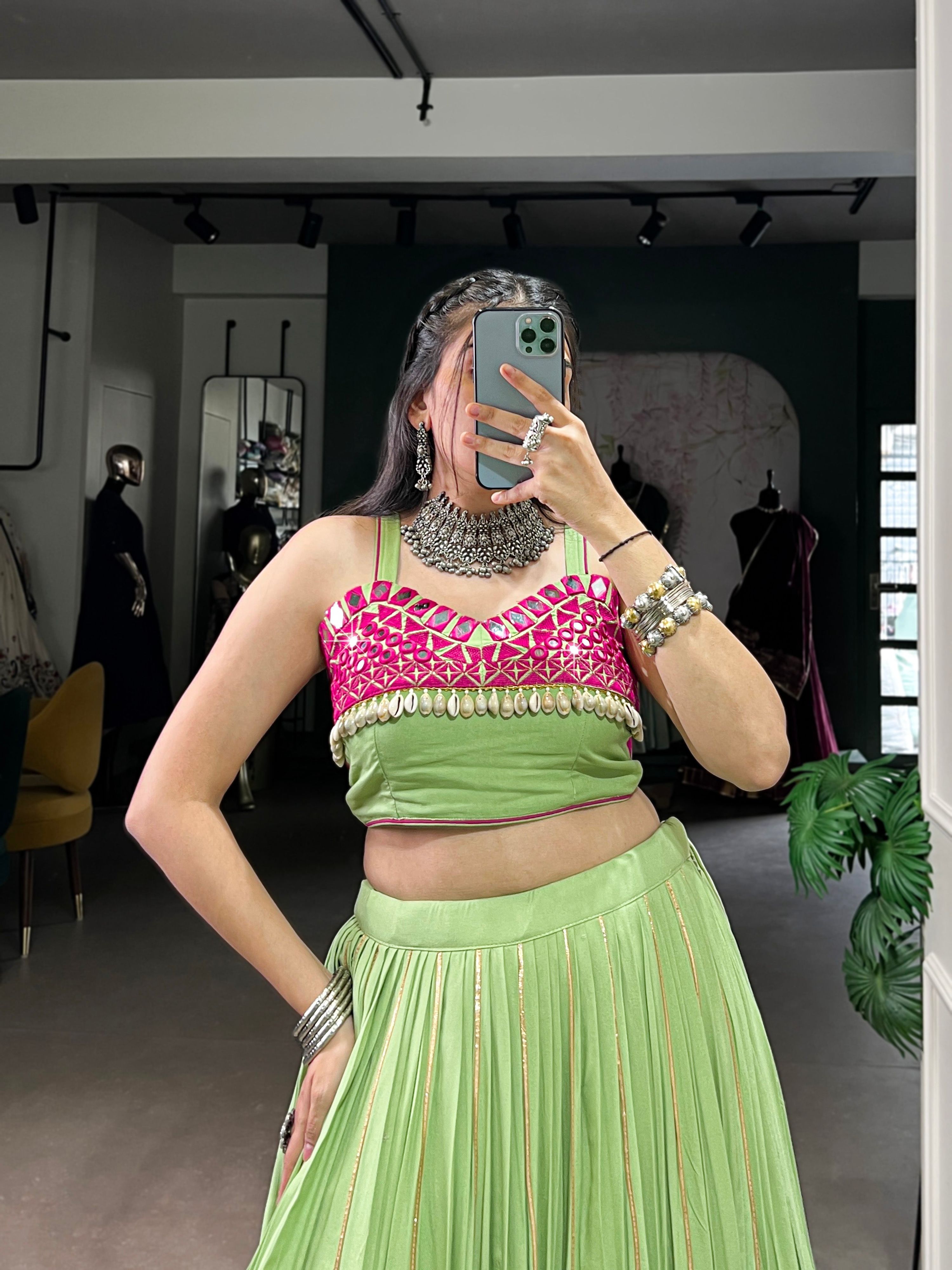 Lorenvalley Fashion Parrot Pure Rayon Embossed Design With Gotta Patti Lace Touch Up Lehenga Choli | Grocsy