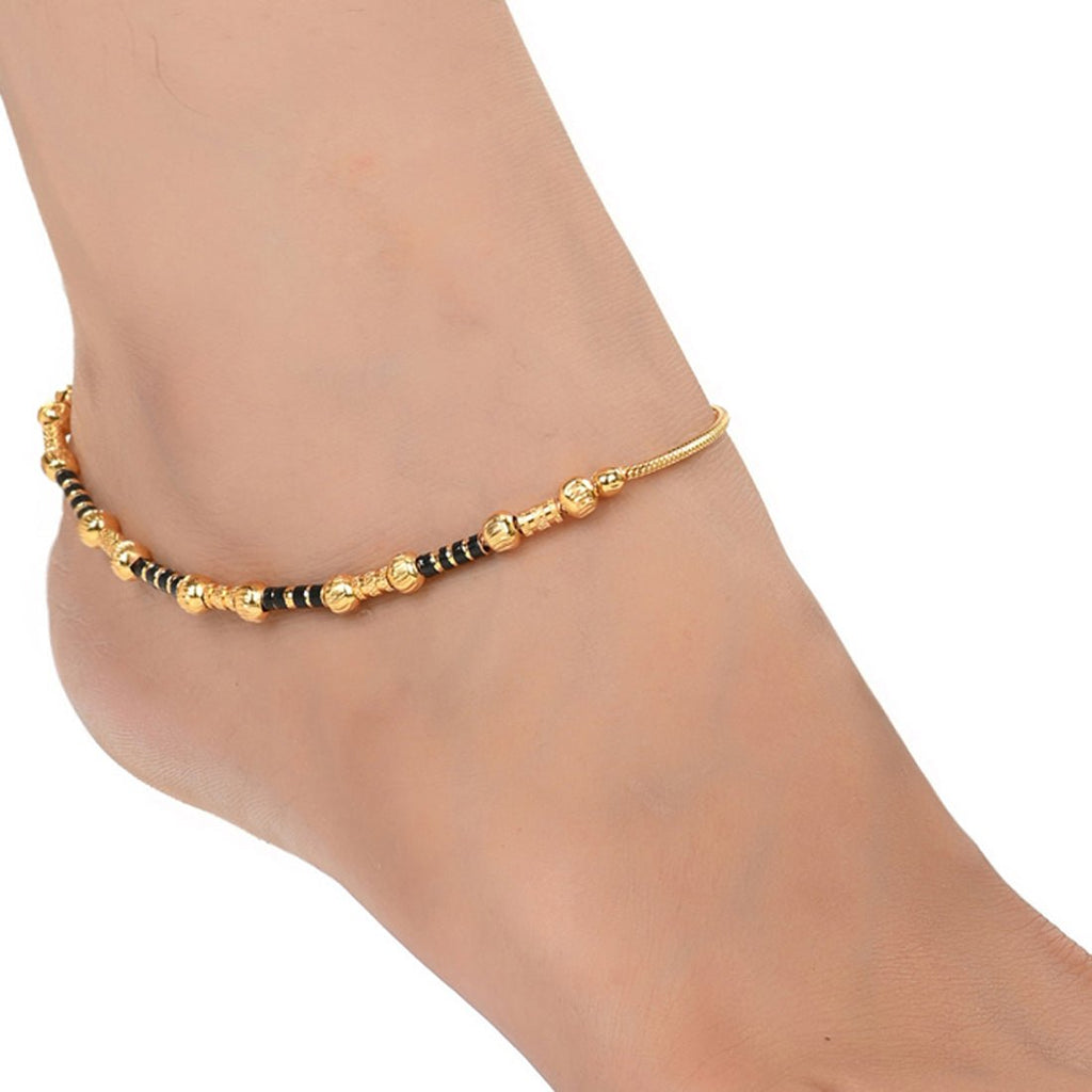 AanyaCentric Gold-Polished Traditional Anklets Payal - Classic and Stylish for Women and Girls | Grocsy