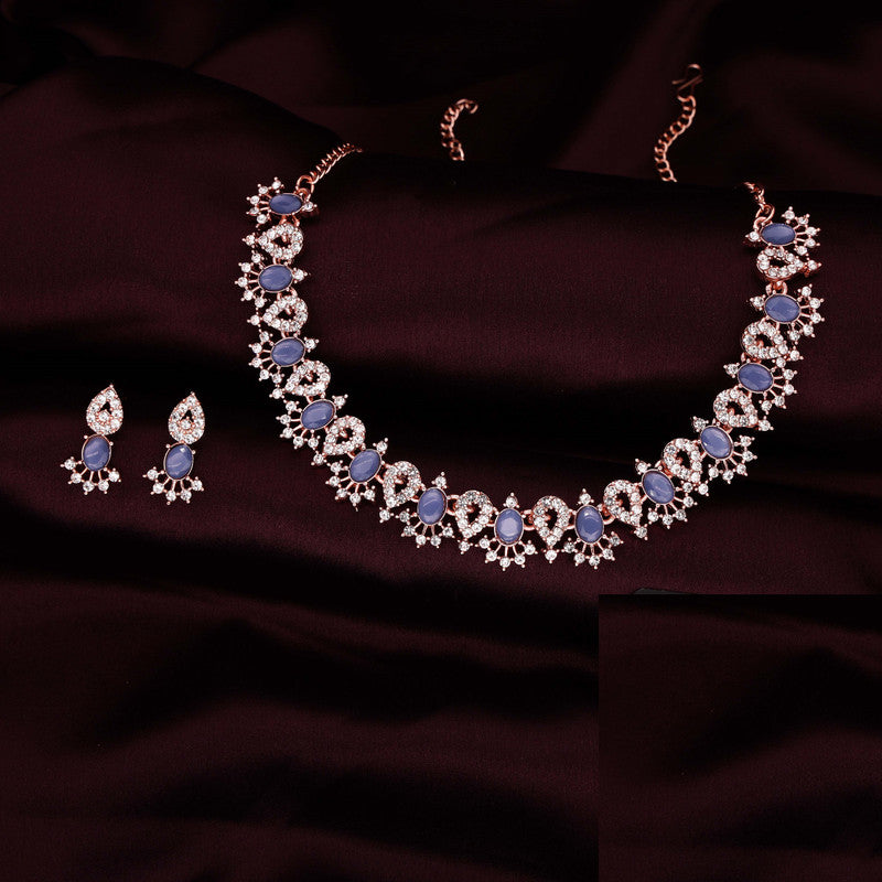 Tehzeeb Creations Blue Colour Ad Studded Necklace Jewellery Set With Matching Earrings For Women And Girls | Grocsy