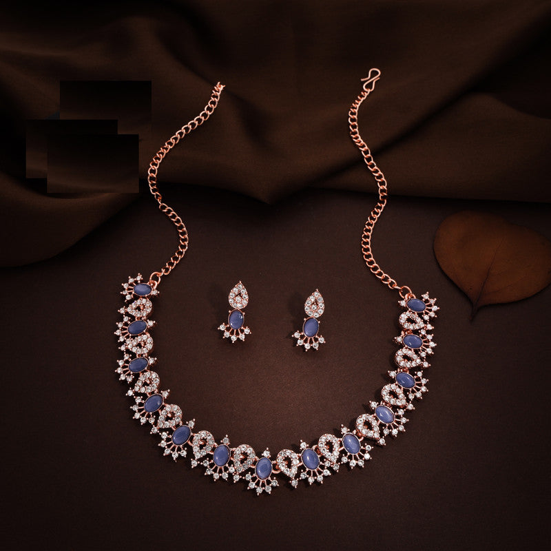 Tehzeeb Creations Blue Colour Ad Studded Necklace Jewellery Set With Matching Earrings For Women And Girls | Grocsy