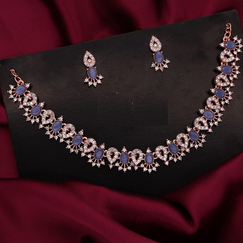 Tehzeeb Creations Blue Colour Ad Studded Necklace Jewellery Set With Matching Earrings For Women And Girls | Grocsy
