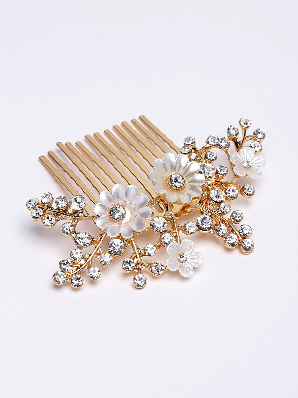 Panash Women Gold-Toned & White Embellished Comb Pin | Grocsy