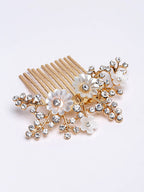 Panash Women Gold-Toned & White Embellished Comb Pin | Grocsy