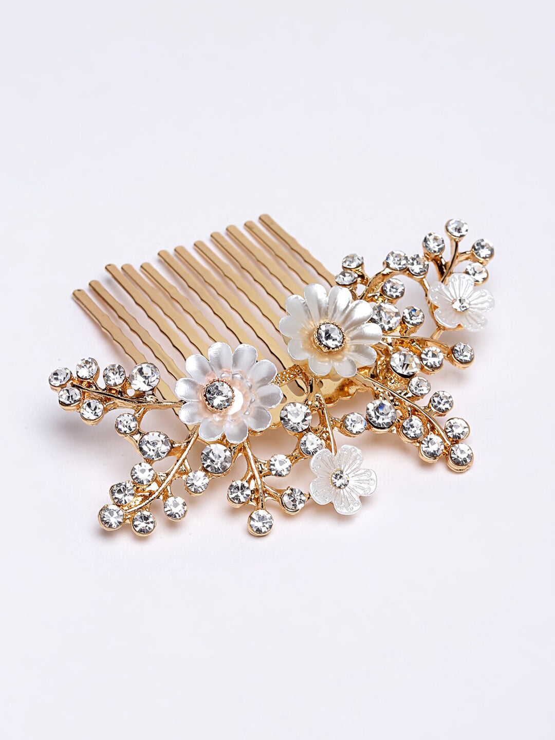 Panash Women Gold-Toned & White Embellished Comb Pin | Grocsy