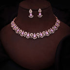 Tehzeeb Creations Lavender Colour Ad Studded Necklace Jewellery Set With Matching Earrings For Women And Girls | Grocsy