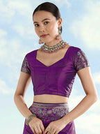 Monjolika Fashion Purple Banarasi Satin Silk Saree With Zari Border And Butti Work | Grocsy