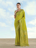 Monjolika Fashion Pear Banarasi Satin Silk Saree With Zari Border And Butti Work | Grocsy