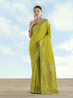 Monjolika Fashion Pear Banarasi Satin Silk Saree With Zari Border And Butti Work | Grocsy