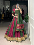 Lorenvalley Pure Rayon Embossed Design Lace With Gotta Patti And Peper Mirror Work Lace Touch Up Lehenga Choli with Dupatta | Grocsy