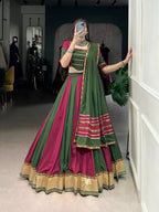 Lorenvalley Pure Rayon Embossed Design Lace With Gotta Patti And Peper Mirror Work Lace Touch Up Lehenga Choli with Dupatta | Grocsy