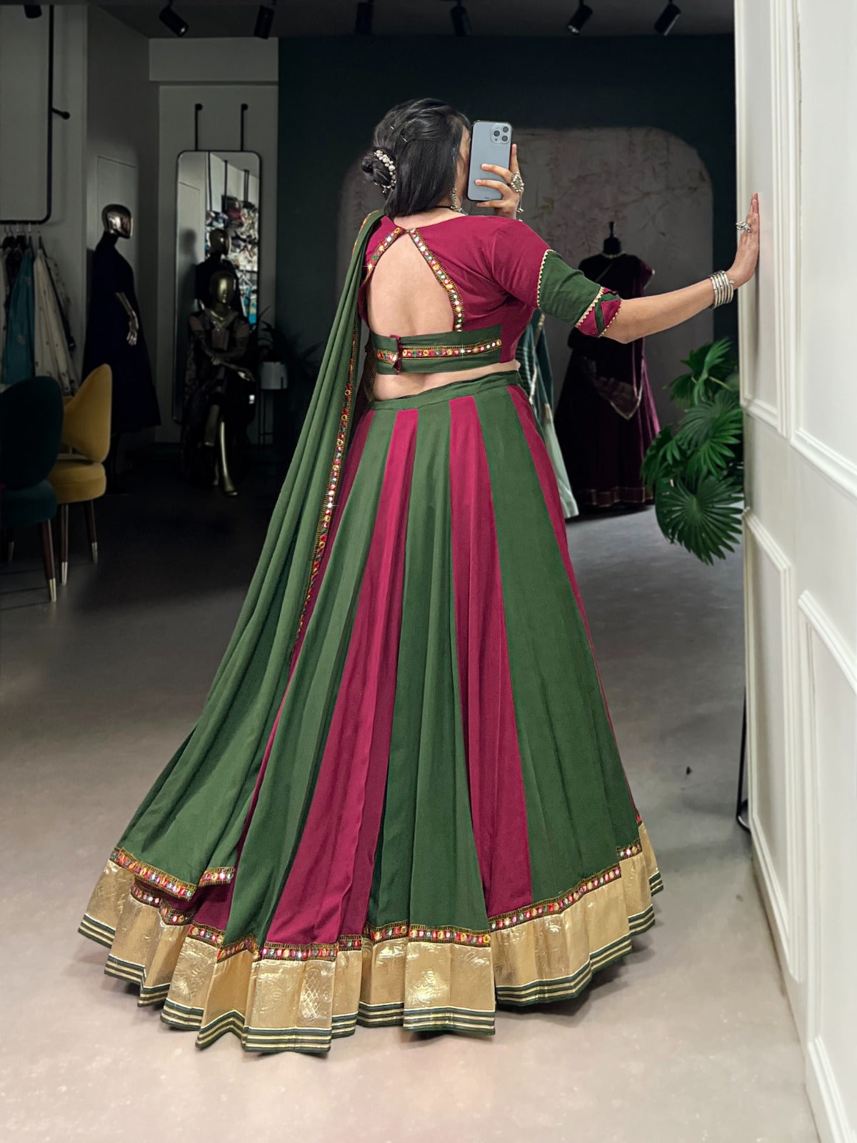 Lorenvalley Pure Rayon Embossed Design Lace With Gotta Patti And Peper Mirror Work Lace Touch Up Lehenga Choli with Dupatta | Grocsy