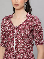 Aks Floral Printed Regular Pure Cotton Kurta With Trousers | Grocsy