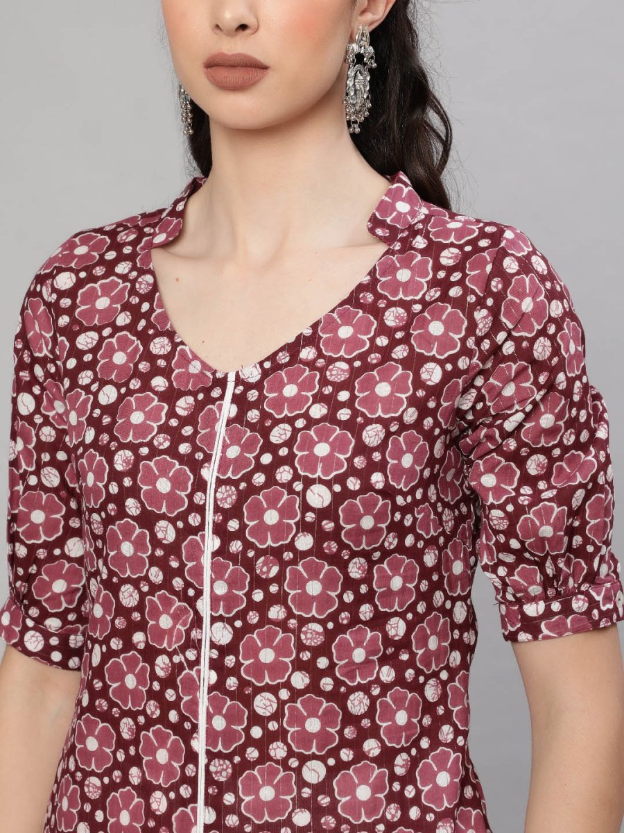 Aks Floral Printed Regular Pure Cotton Kurta With Trousers | Grocsy