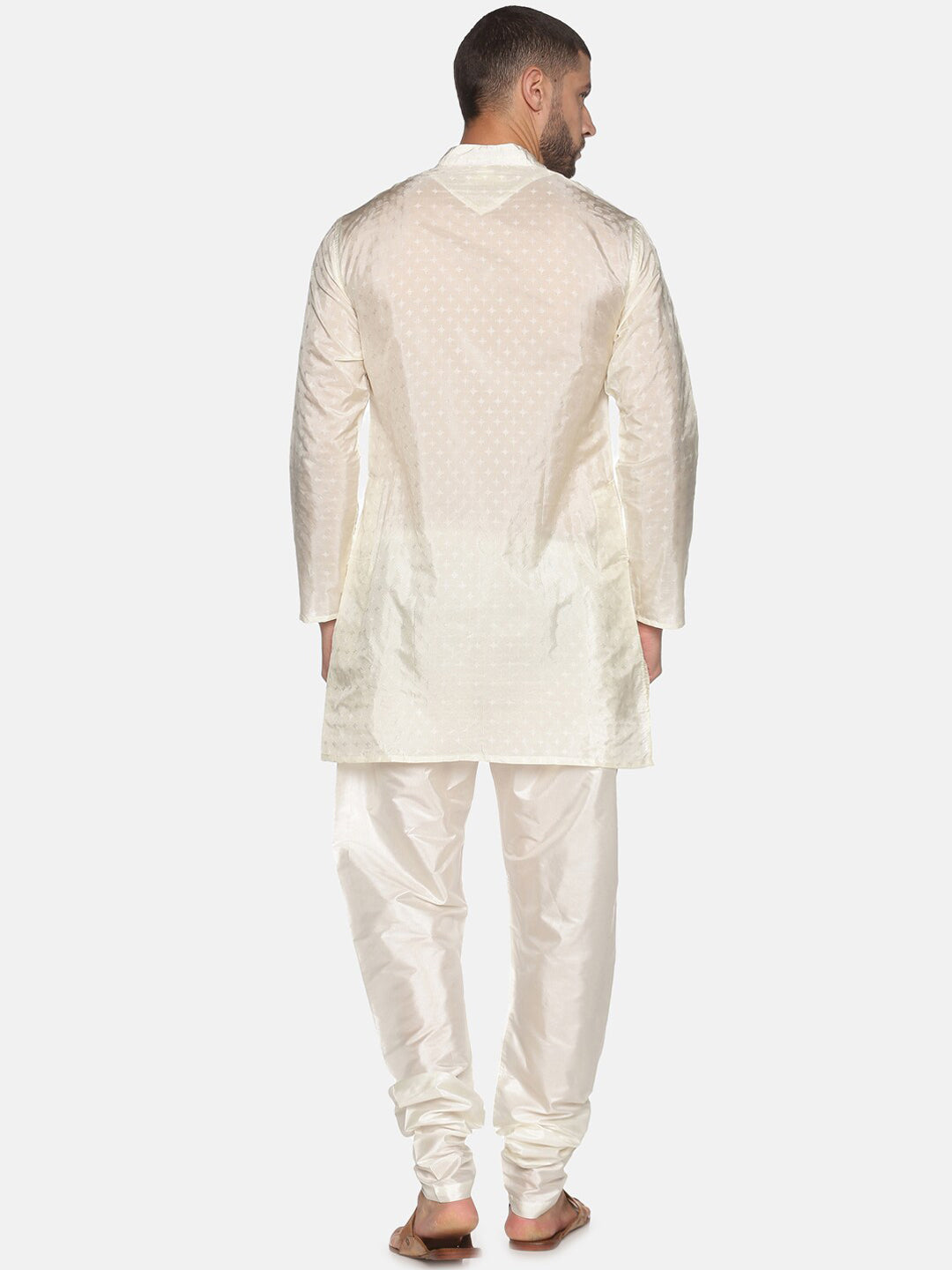 Sethukrishna Men Cream-Coloured Woven Design Kurta with Churidar | Grocsy