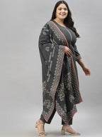 Sztori Plus Size Ethnic Motifs Printed Kurta With Trousers & Dupatta | Grocsy