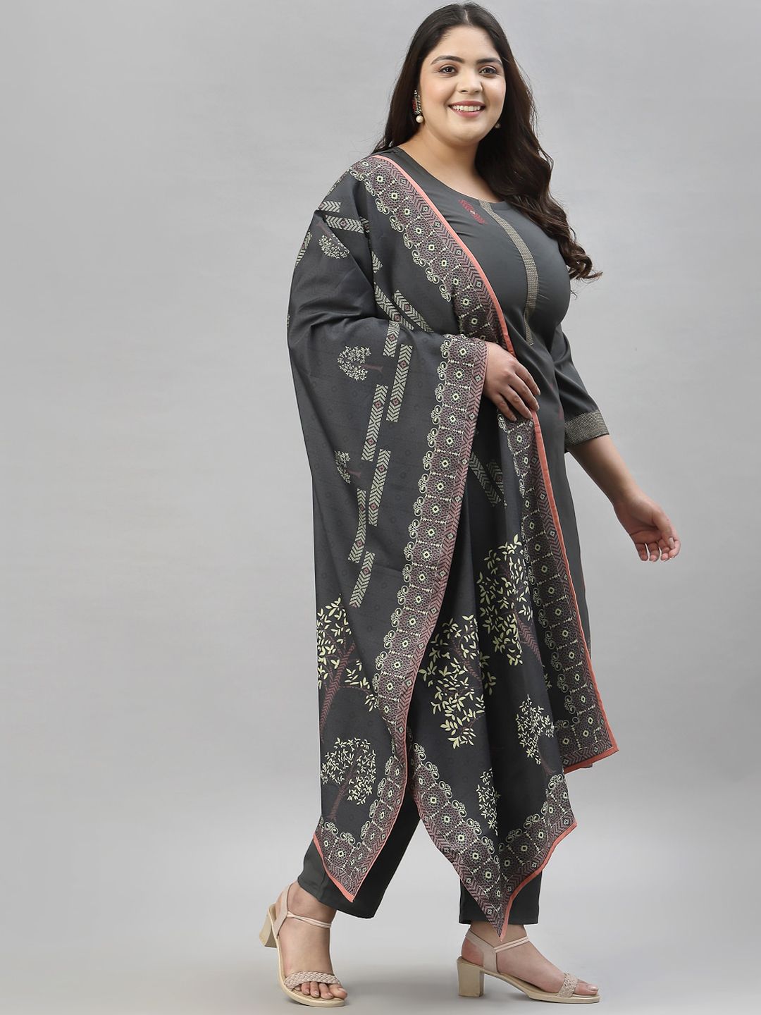 Sztori Plus Size Ethnic Motifs Printed Kurta With Trousers & Dupatta | Grocsy