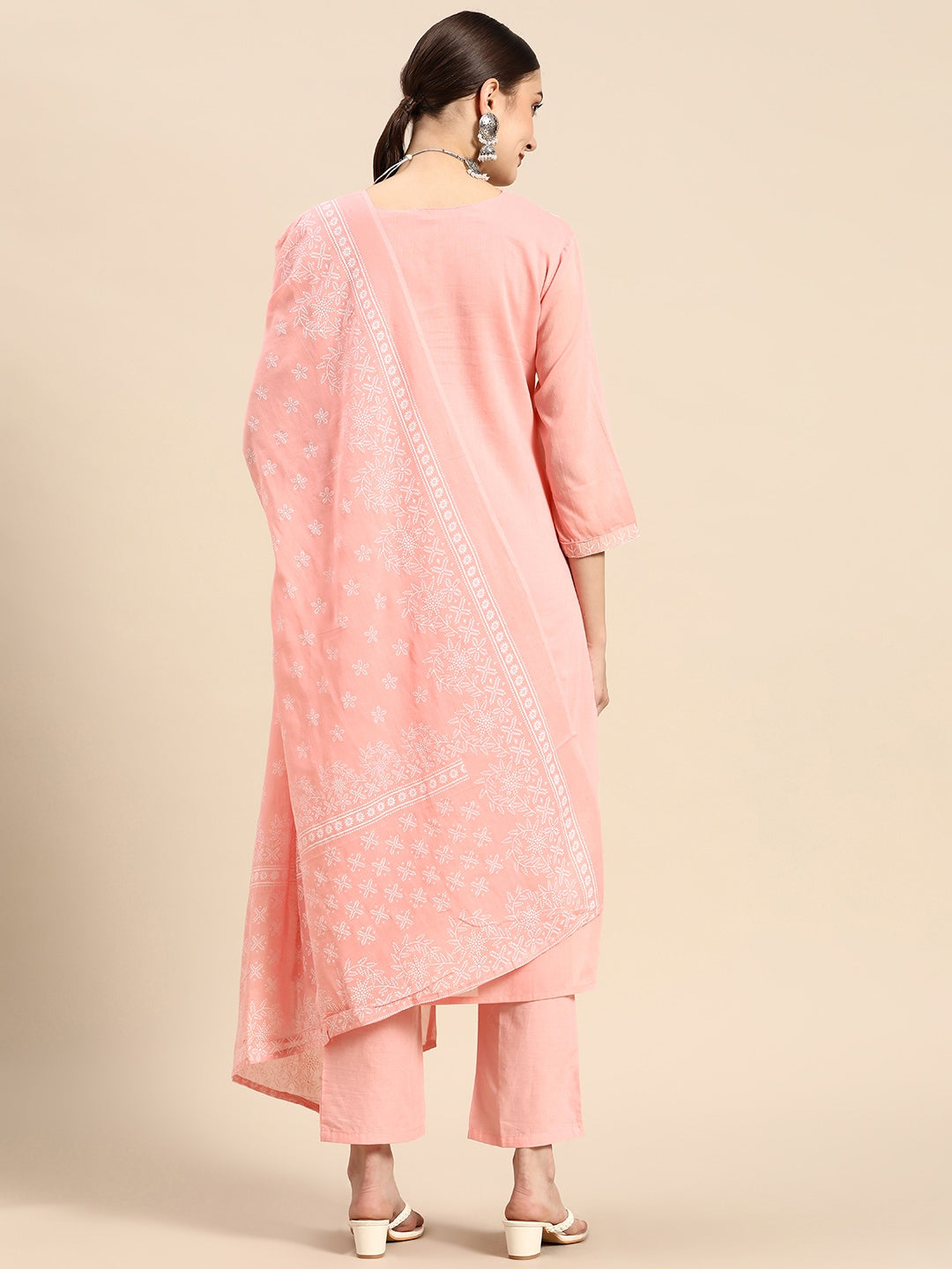 Sangria Women Pink Embroidered Thread Work Pure Cotton Kurta with Trousers & With Dupatta | Grocsy