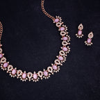Tehzeeb Creations Lavender Colour Ad Studded Necklace Jewellery Set With Matching Earrings For Women And Girls | Grocsy