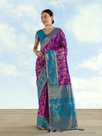 Monjolika Fashion Purple Banarasi Silk Saree With Zari Woven Design | Grocsy