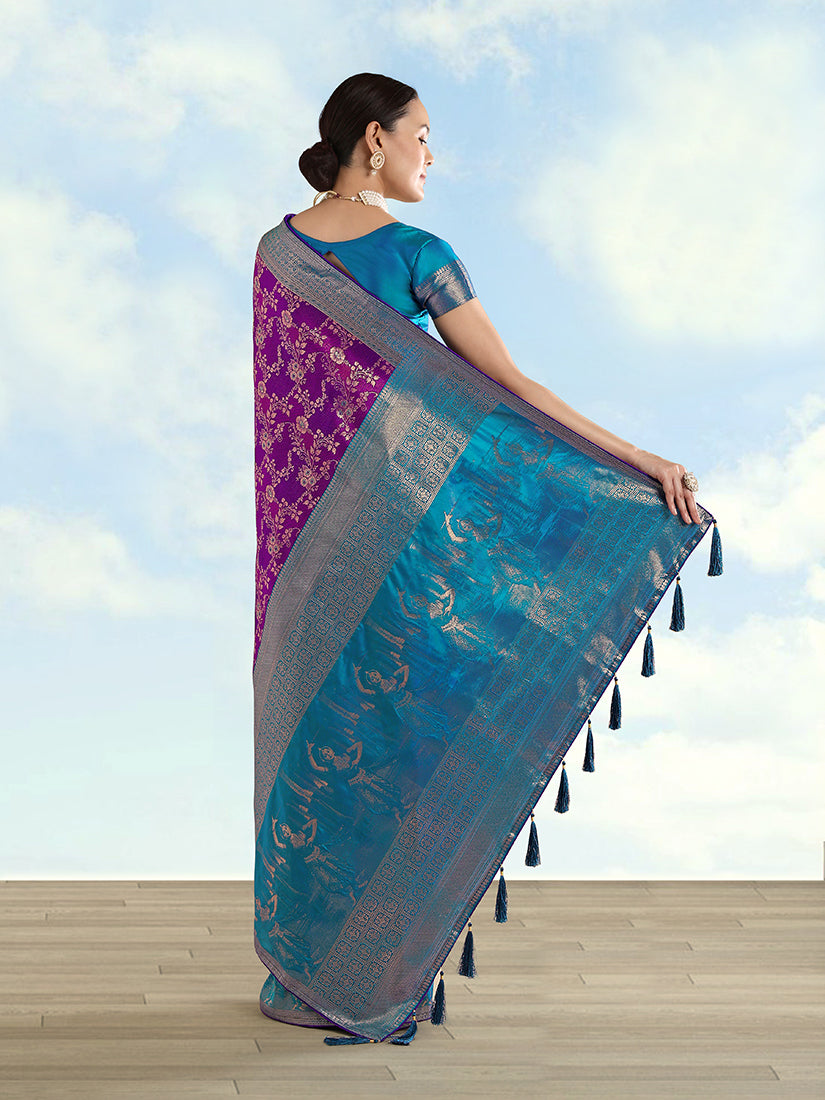 Monjolika Fashion Purple Banarasi Silk Saree With Zari Woven Design | Grocsy