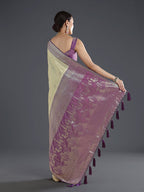 Monjolika Fashion Cream Banarasi Silk Saree With Zari Woven Design | Grocsy