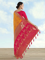 Monjolika Fashion Orange Banarasi Silk Saree With Zari Woven Design | Grocsy